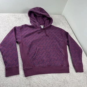 Vintage Champion Reverse Weave Hoodie Medium All Over Print Maroon Blue Sweater - Picture 1 of 8