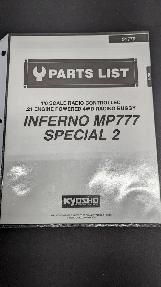 KYOSHO 1/8 INFERNO MP777  RACING BUGGY #31779 PARTS LIST/DIAGRAM *FREE SHIP* - Image 1 of 1