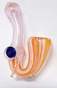 Glass Handpipe Sherlock Smoking Tobacco 4.25" Left Carb 2.9oz. Orange - Picture 1 of 3