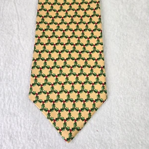 Brooks Brothers Makers Yellow Silk Made In USA Christmas Wreath Print EUC - Picture 1 of 7