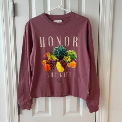 Honor the Gift Fruits Long Sleeve Graphic T-Shirt Mauve - Size 14 - NWOT - Image 1 of 4