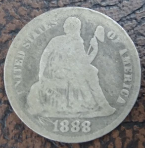 1888 Seated Liberty Dime Circulated US Mint 10C Coin 90% Silver - Picture 1 of 2