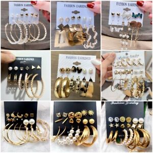 6 pair/set Geometric Butterfly Stud Earrings Set Women Drop Dangle Jewelry Gifts