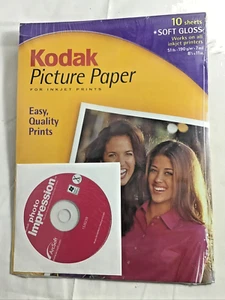Kodak Picture Paper For InkJet Prints 10 Sheets Soft Gloss w/Photo Impression CD - Picture 1 of 8