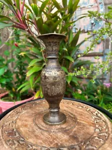 Antique Old Brass Floral Work Beautiful Flower Vase - Picture 1 of 18