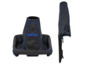 FOR SUBARU IMPREZA 08-14 GEAR SHIFT + EBRAKE GAITER LEATHER EMBROIDERY WRX BLUE - Picture 1 of 5