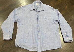 Brooks Brothers 1818 Regent Linen Button Down Polo Shirt Light Blue Mens XXL