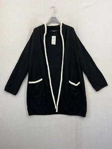 NWT Alfani Black Open Front Eyelash Cardigan Women's Size Medium Wool Blend - Picture 1 of 6