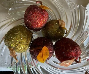 FIVE Sugar Beaded Sequins Sparkly Decorative 3" Apples Holiday Christmas Decor - Picture 1 of 11