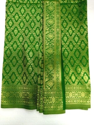 Neon Green Thai Silk Damask Traditional Fabric For Wedding Skirt Dress 40"x72" - Image 1 of 4