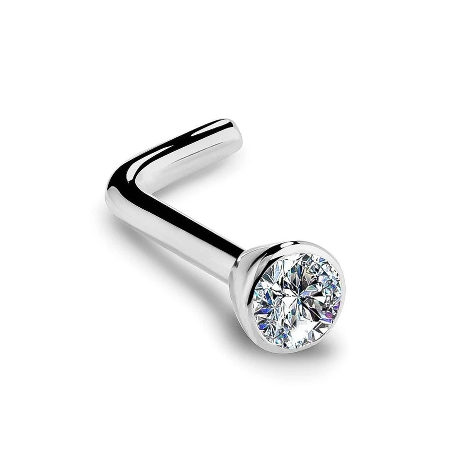 Anel de nariz de ouro branco 14K FreshTrends com moldura nivelada - 18 Ga... - Imagem 1 de 4