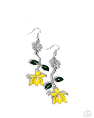 Paparazzi Floral Fractal - Yellow - Paint - Flowers & Leaves -Earring - Image 1 of 3