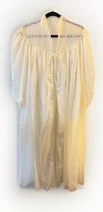 Vintage No Tag Poly Satin Long PEIGNOIR Robe Wrapper Floral Lace Hi Neck Tie 3X - Picture 1 of 11