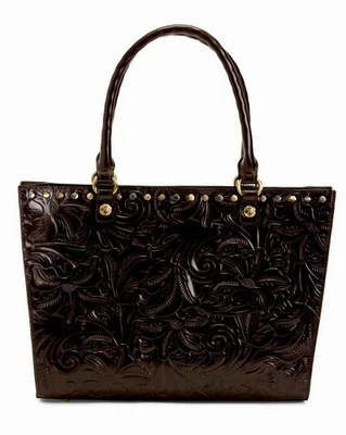 Patricia Nash Zancona Tooled Chocolate Burnished Leather Shoulder Tote Bag NWT - Image 1 of 4