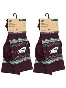 2 Pairs Nike Everyday Essential Dri-Fit Move To Zero Maroon CREW Socks LARGE - Picture 1 of 2