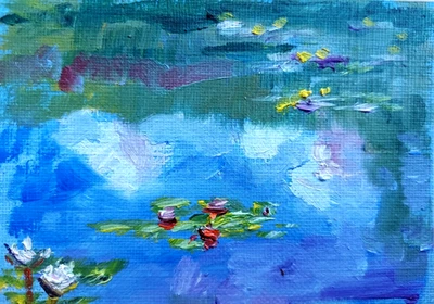 Pintura al óleo ACEO ORIGINAL -Nubes - después de Monet 2,5x3,5 en MK Foto 1 de 3