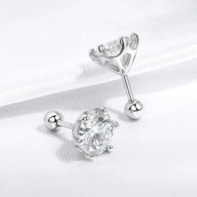 3.5-8mm Round VVS1/D Moissanite Stud Earrings Screwback 14K White Gold Plated - Image 1 of 4