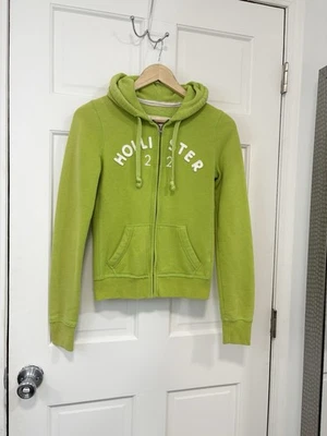 Женская толстовка с капюшоном на молнии Hollister лайм зеленый вышитый логотип Y2K смелый ретро размер S - Изображение 1 из 4