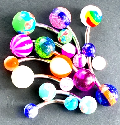 10 PC Lot ACRYLIC BALL EYEBROW RING EAR TRAGUS CURVED Banana Barbell Multi   PP - Image 1 of 4