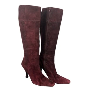Via Spiga Side Zip Knee High Boots Size US 7 Burgundy Suede Pointy Toe Heel - Picture 1 of 13