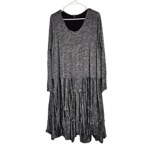 Comfy USA Crinkle Knit Dress Size 1X Lined Gathered Hem Gray Striped Lagenlook - Picture 1 of 7