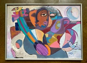 MCM Vintage Abstract Expressionist Painting by Celsa Flores, 1980 - Framed - Picture 1 of 7