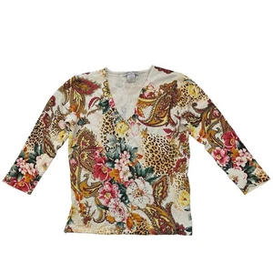 Vintage Alberto Makali Sweater Womens Medium Beaded Sequin Cheetah Print 90s  - Picture 1 of 9