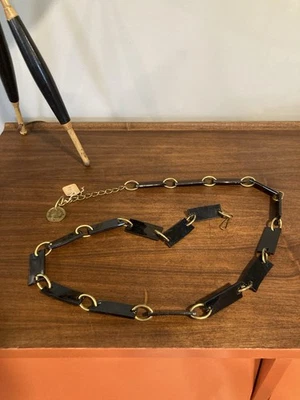 Gold Tone Chain Belt Vintage Black Rectangle Links 1980’s Retro Glam Rock - Image 1 of 4