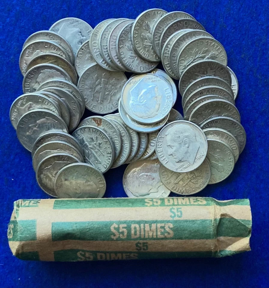 50 Roosevelt Dimes Junk Silver 90% $5 Face Value Random Dates - Image 1 of 1