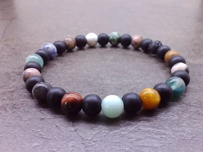 Men's Stone Wood Bead Stretch Bracelet Prayer Energy Chakra Yoga Bohemian Surfer - Image 1 of 2