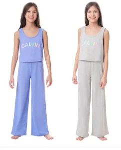 Calvin Klein Girls Boys Pajamas Blue Gray 4-Piece Flame Resistant Breathable - Picture 1 of 7