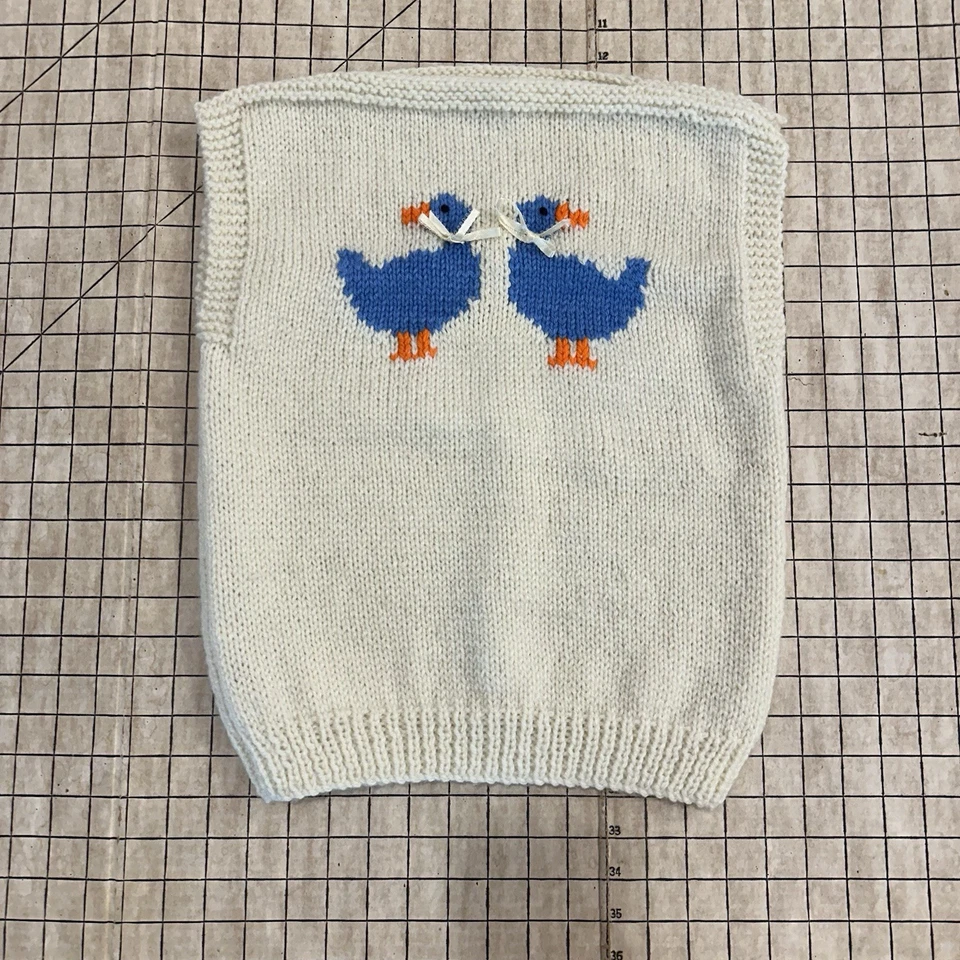 Verdadero Lote Chaleco Suéter Vintage Intarsia Gato Pato Liguero Puntada Años 60 70 Niños Bebé Foto 1 de 4