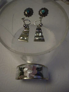 LOTE DE 3 ARTÍCULOS DE PLATA, PULSERA Y 2 PARES DE PENDIENTES UNO CON TURQUESA - Imagen 1 de 1