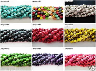 JENNYSUN2010 Side Ways Howlite Turquoise Carved 12mm x 13mm Skull Loose Spacer Beads 16''