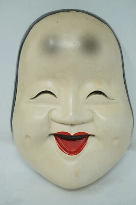 Máscara de madera de teatro japonés Okame Noh vintage original de Japón 0331F16 Foto 1 de 4