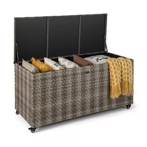 96 Gal Multifunctional PE Wicker Outdoor Garden Cushion Storage Box w/ 4 Wheel - Picture 1 of 11