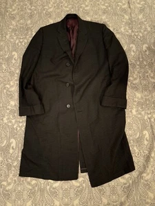 60's Men's Overcoat 42 REG Botany 500, Black Vintage Mid Century Wool Gabardine - Picture 1 of 8