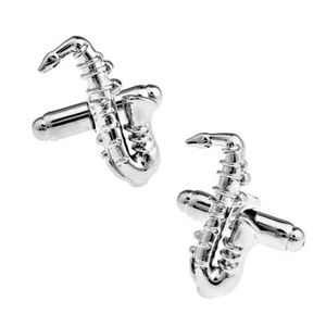 SAXOPHONE CUFFLINKS Music Musical Instrument Sax w GIFT BAG Musician Fathers Day - Picture 1 of 4