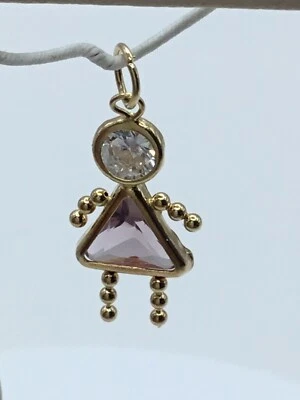 Dije de piedra de nacimiento de oro amarillo de 14 quilates bebés JUNIO NIÑA con lavanda y circonita cúbica transparente Foto 1 de 4