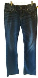 Silver Women's Suki Mid Rise Slim Boot Stretch Dark Jeans Thick Stitch 29 x 33 - Picture 1 of 10