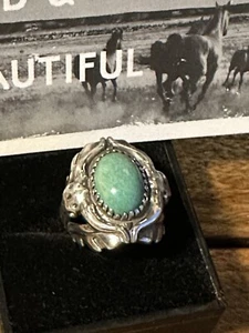 NEW Carol Pollack American West Green Turquoise Longhorn Steer Ring Sz 7 - Picture 1 of 11