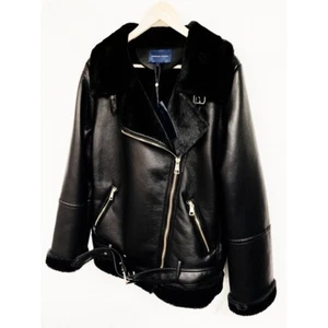 Adrienne Vittadini Women's Black Vegan Leather Faux Fur Bomber Jacket Size M - Picture 1 of 4