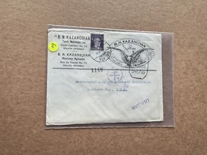 Turkey WWII Censor Cover to US (09) +Indian Censor +Eagle Machine Cachet & Seal - Picture 1 of 2