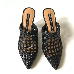 Veronica Beard Jaqlyn Basketweave Pantoletten Absatz Damen 35 5 schwarz Leder Slipper - Bild 1 von 11
