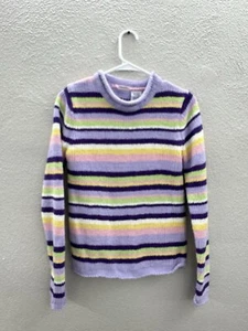 Simply Basic Childrens Girls Sweater Size 14/16 Purple Striped Rolled Neck Fuzzy - Picture 1 of 11