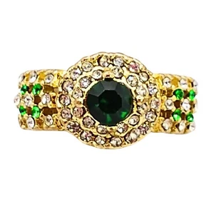 Gold Plated Emerald Cubic Zircon Halo Ring Women 7 Cocktail Statement Formal - Picture 1 of 6