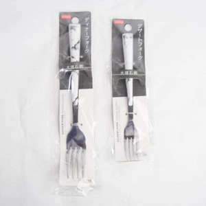 Daiso Besteck Tafel- und Dessertgabel schwarz weiß Kunstmarmor Granitmuster - Bild 1 von 3