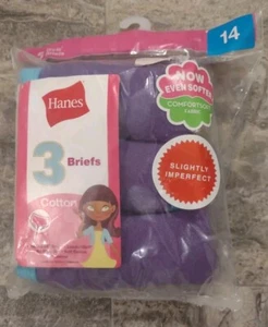 Hanes Girls 3 Pack 100% Cotton Brief Panties Purple & Blue Girls Size 14 New - Picture 1 of 5