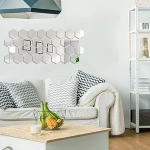 32-Piece Hexagon Mirror Wall Stickers – Silver Acrylic Decals - Picture 1 of 6