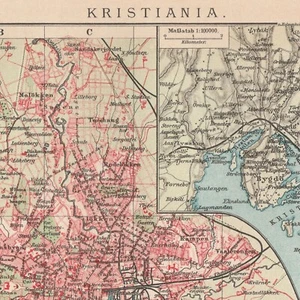 OSLO map NORWAY   Original map city plan  dated 1907 Kongeriket Norge - Picture 1 of 12